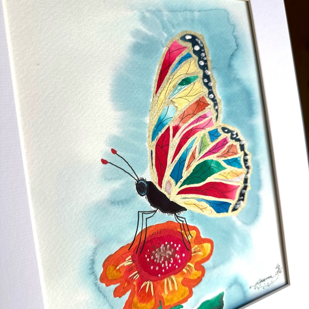 Hand-Made New Watercolor Art Vibrant Butterfly - Picture 4 of 6